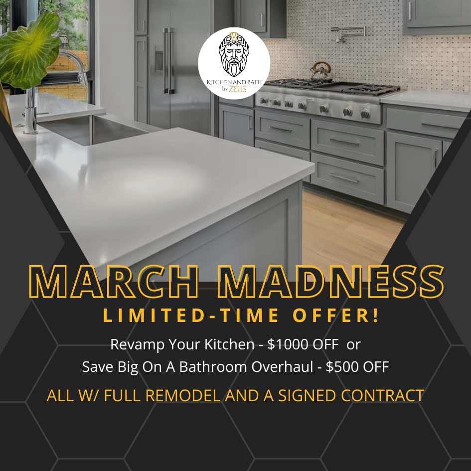 A promotional kitchen remodeling offer banner featuring a modern kitchen interior.