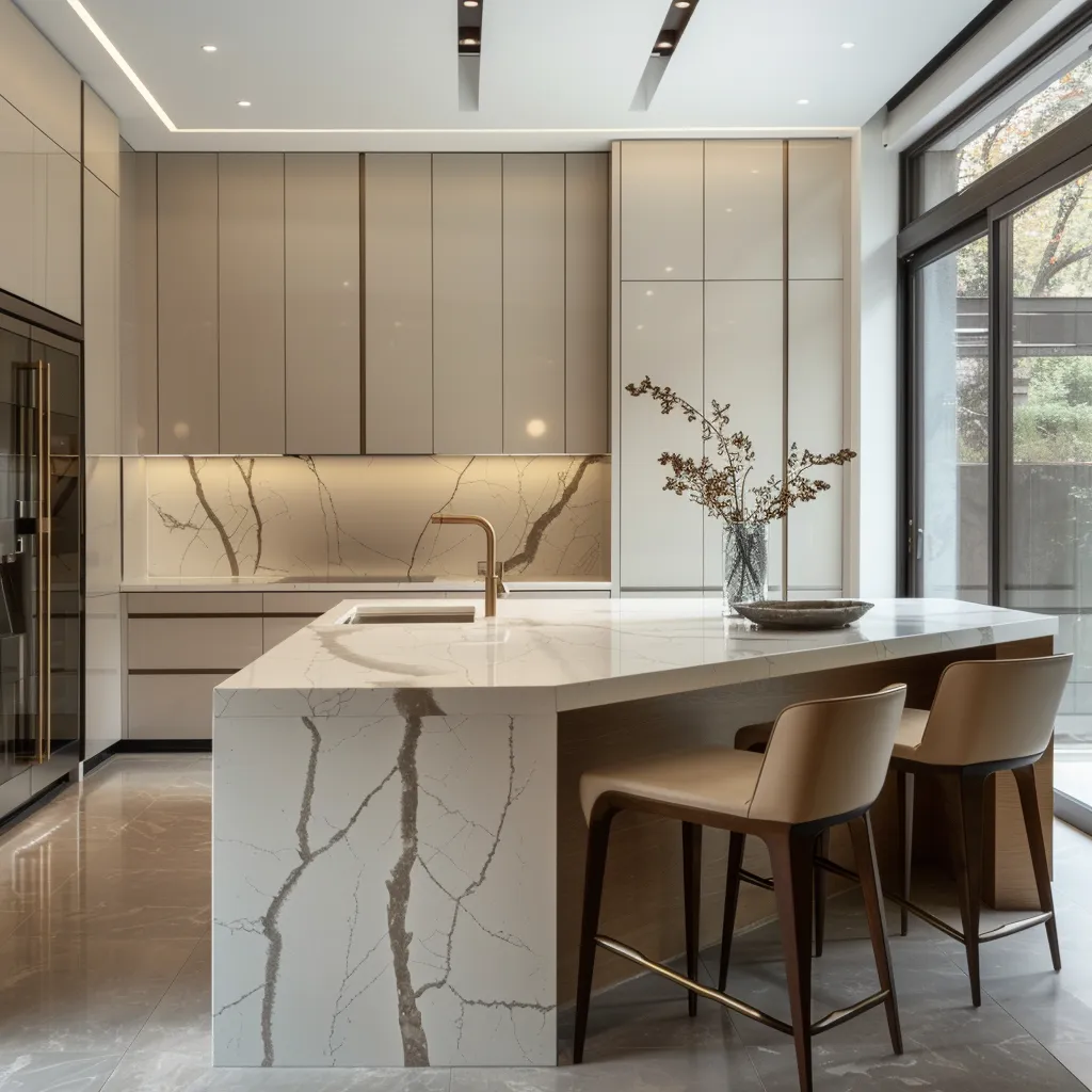 Top Kitchen Countertop Options for Your Sandy Springs Remodel 1 a modern kitchen featuring a stunning selection of sleek granite, elegant quartz, and stylish marble countertops, all showcased in a bright, contemporary setting with minimalist cabinetry and polished finishes.