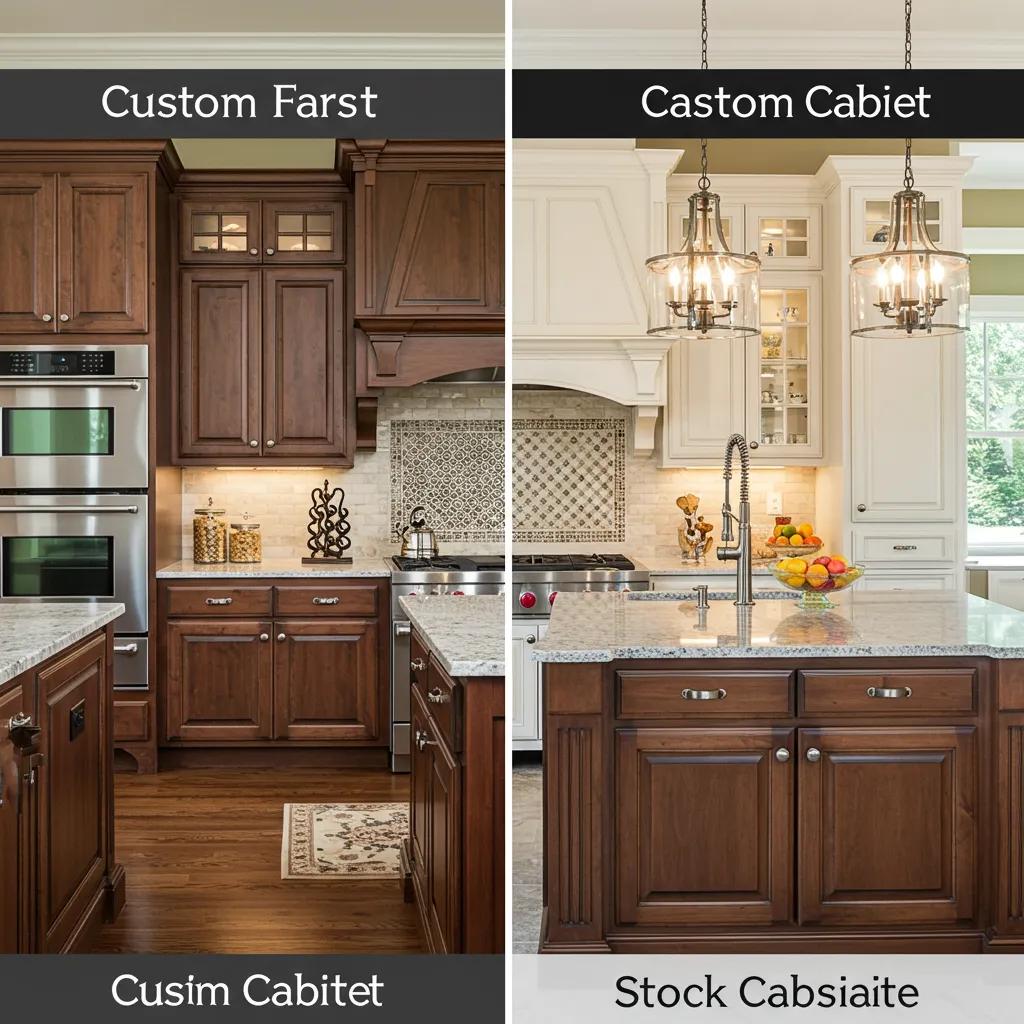 Custom Cabinetry vs. Stock Cabinets in Sandy Springs: Which Is Right for You? 1 Custom cabinetry and stock cabinets displayed in a modern kitchen, illustrating design differences