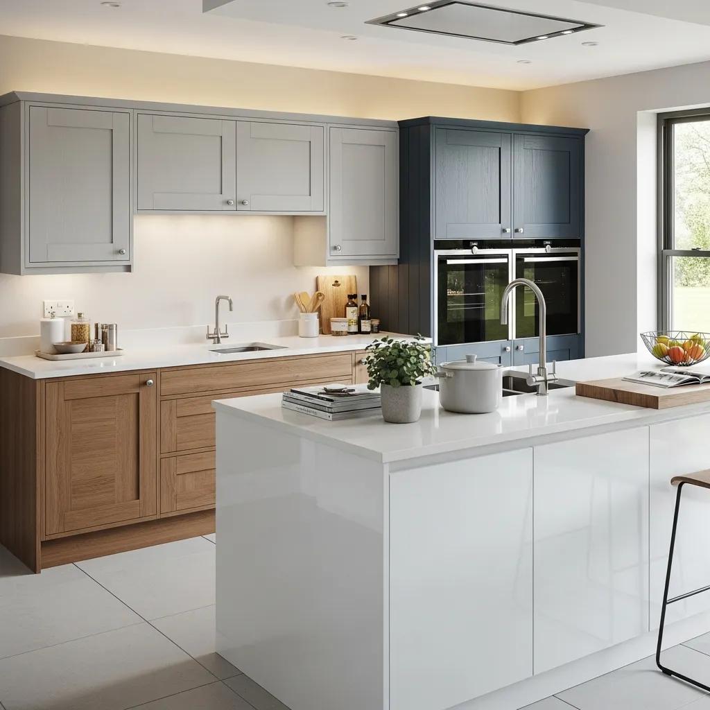 Sleek flat-panel kitchen showcasing smooth cabinet faces and minimalist hardware