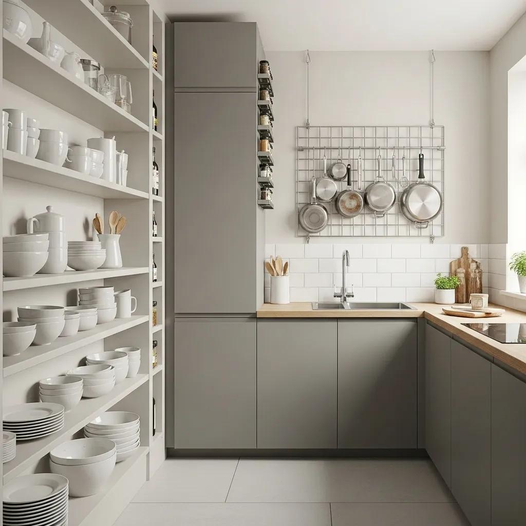 Upscale Small Kitchen Design Ideas for Every Budget 2 Vertical storage — open shelving and tall cabinets in a compact kitchen