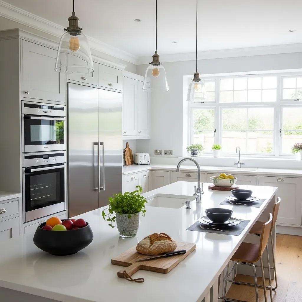 Staged kitchen with modern appliances and organized decor, highlighting effective staging techniques